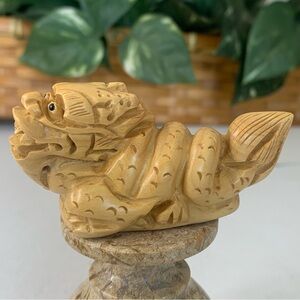 Japanese Netsuke Dragon Snake Beast Boxwood Carving Hand Carved Wood Animal 3.5"